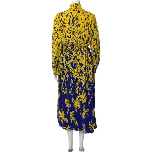 NWT. $1390 Proenza Schouler Degrade Floral Long Sleeve Dress Sz 2 yellow blue